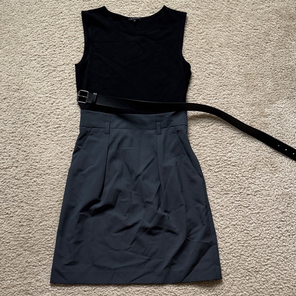 Theory Black and Gray Sleeveless Dress
